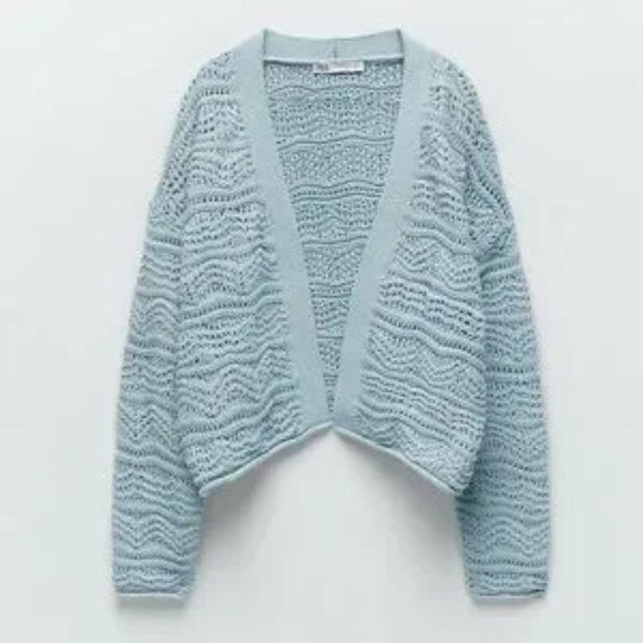 ZARA 2 Pieces Knit Jacket And Matching Cropped Top Blue M - Picture 7 of 10